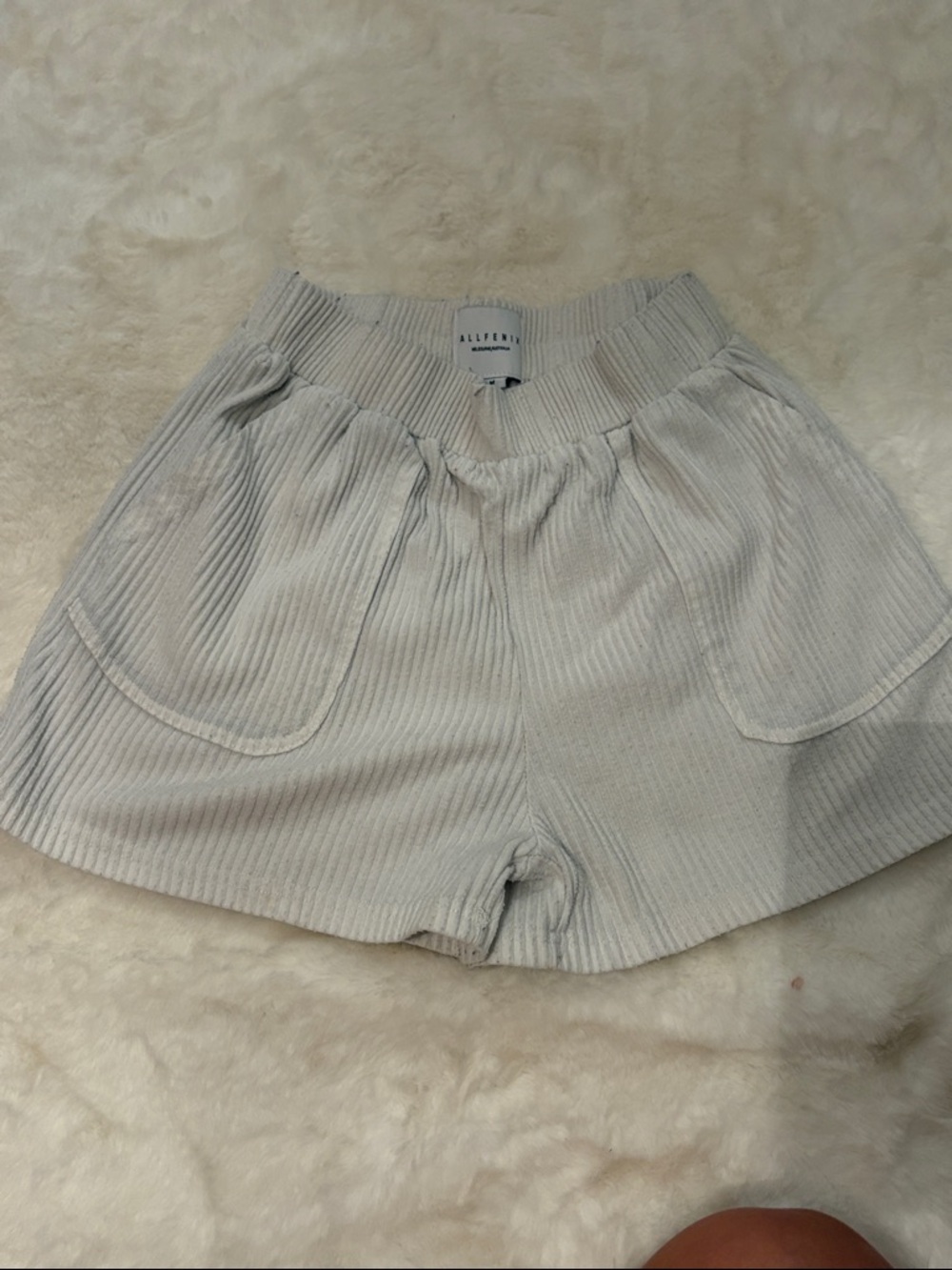 AllSaints Cream Ribbed High-Waist Lounge Shorts